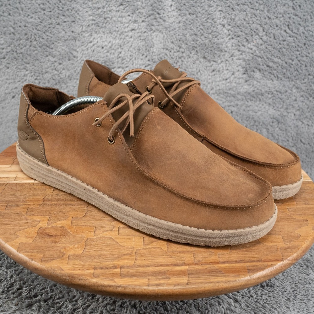 Skechers Melson Ramilo brown Leather Moccasin Shoes, Men's Size 12